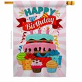 Patio Trasero Happy Birthday Cake Celebration Double-Sided Garden Decorative House Flag, Multi Color PA3912888